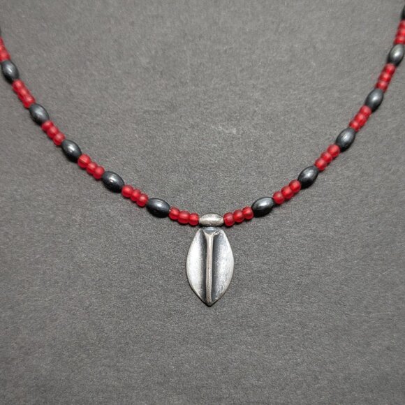 Vintage Y2K Silver Plate Designer Beaded Necklace Boho Grunge Punk Goth Art Deco - Picture 3 of 5